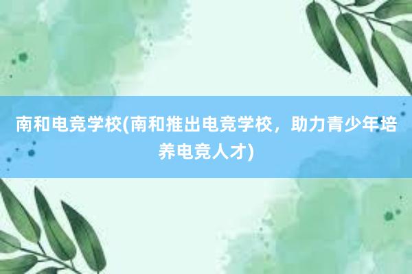 南和电竞学校(南和推出电竞学校，助力青少年培养电竞人才)