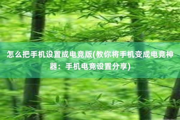 怎么把手机设置成电竞版(教你将手机变成电竞神器：手机电竞设置分享)