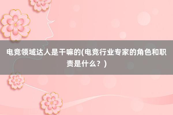 电竞领域达人是干嘛的(电竞行业专家的角色和职责是什么？)